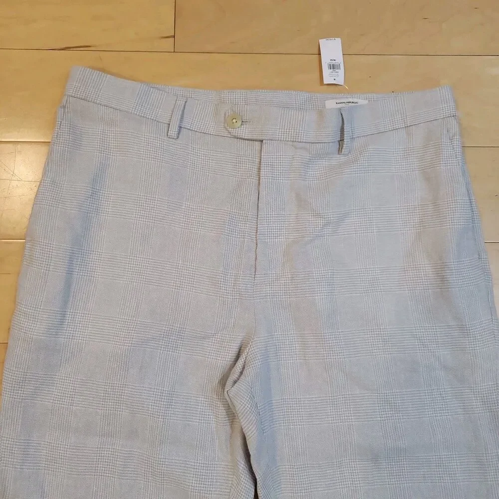 NWT Banana Republic Linen Pants Light Grey Herringbone Work Trouser Fit 36x30